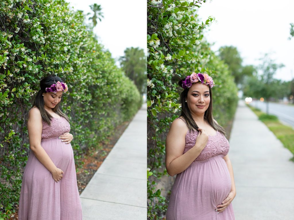 maternity photos with floral crown 