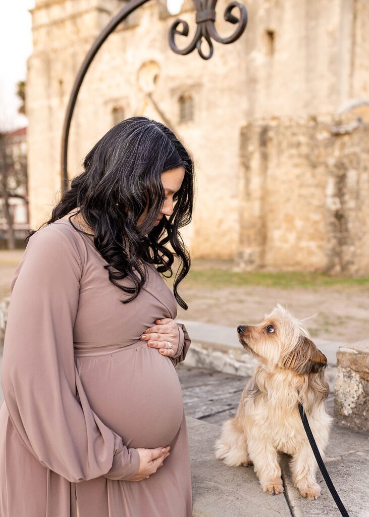 Mom to Be and Puppy in San Antonio, Texas, Maternity Photos 